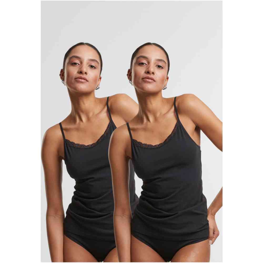 Urban Classics - Cotton Lace 2Pack Tanktop - Black/Black
